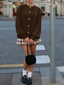 2025 Autumn/Winter New Button Front Oversized Cardigan Spring Casual Y2k Knit Sweater Holiday Halloween Clothes Christmas Clothes Going Out Outfit Back To School Everyday Streetwear Autumn Winter Women Clothes