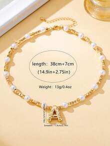 1pc Fashionable & Cute Cheese Design Letter Beaded Pendant Necklace, Elegant & Versatile For Women - Yellow Gold - View 6