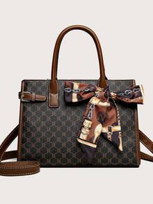 Bộ 3 túi xách da PU kẻ caro có khóa kéo, túi xách thanh lịch cho phụ nữ trung niên, sức chứa lớn, thời trang và đa năng để sử dụng hàng ngày - màu nâu - Xem 4