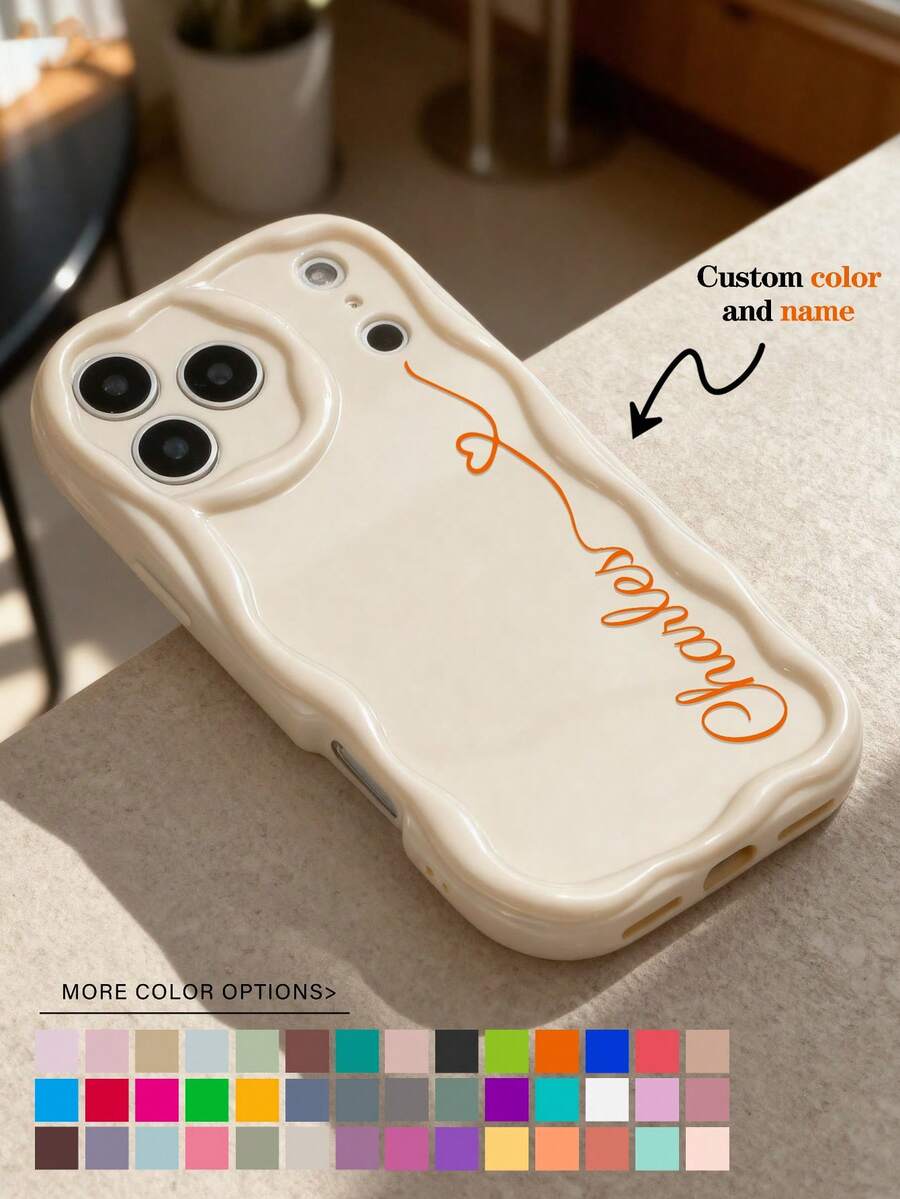 1 buah Casing Ponsel Cermin Transparan Tebal Anti Jatuh dengan Desain Garis Hati, Nama Multi-Warna, dan Frasa Pendek, Casing Ponsel Frasa Pendek, Casing Ponsel Kustom, Casing Ponsel Modis, Casing Ponsel Cermin dengan Nama Kustom, Kompatibel dengan 11 12 13 14 15 16 Pro Max - Krem - View 1