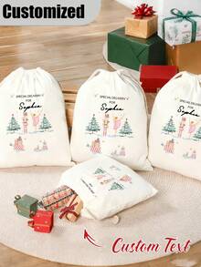 Personalized Gift Bags, Customized Name Christmas Gift Bags, Customized Text Santa Claus Gift Bags, Suitable For Various Holiday Occasions