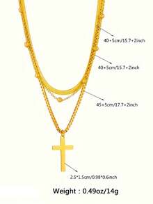 1 Peça Colar Feminino Fashionable com Pingente de Cruz em Aço Inoxidável, Joia Dourada para Uso em Camadas, Não Desbota
