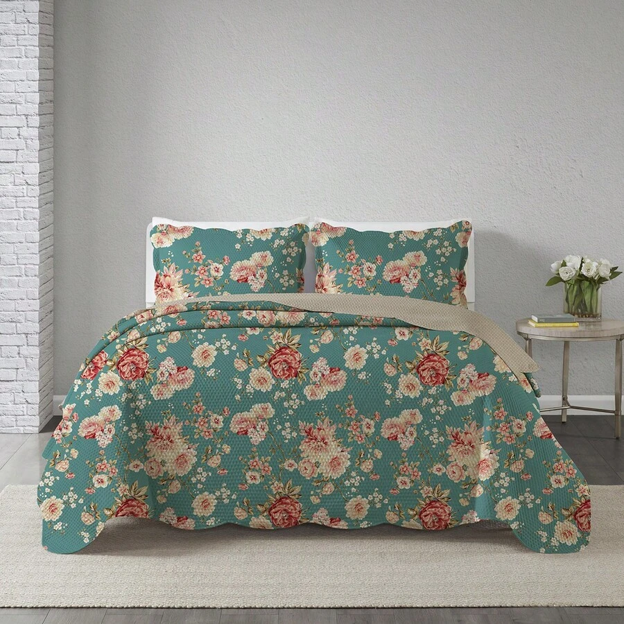 3-Piece Queen Size Bedspread Set, Patchwork Quilt, Ultra Double-Sided - 查看 1