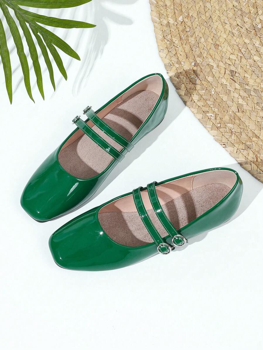 Women's Vintage Mary Jane Flats With Double Strap, Suitable For All Seasons - màu xanh lá - Xem 1