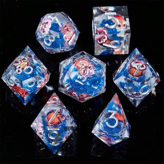 Juego de 7 dados D&D, dados de dragón, dados de resina con bordes afilados hechos a mano, adecuados para juegos de rol (Búho)