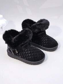 Autumn Winter New Thermal Lined Children Snow Boots Toddler Soft Bottom Boys Girls Warm Boots Mid-Calf Girls Short Boots - Black - View 6