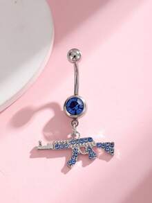 1pc Stainless Steel Rhinestone Skull Navel Ring, Suitable For Daily Wear, Music Festivals, Halloween