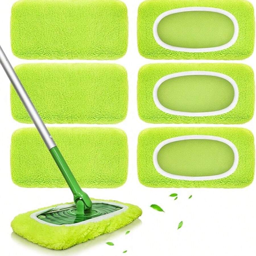 6 Stücke wiederverwendbare Wischtücher, geeignet für Wischmoppen - Mikrofaser Nass-Pads und maschinenwaschbare Trocken-Wischbezüge zum Wischen aller versiegelten Böden - Holz, Laminat, Fliesen und Stein (ohne Moppen) - Verschiedenfarbig - Übersicht 1