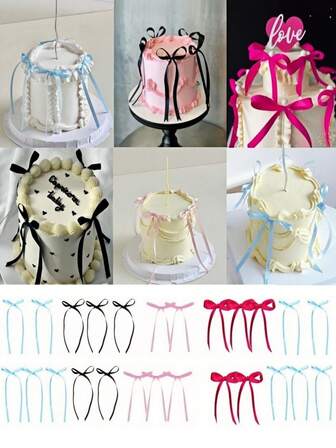 10/20Pcs Large Ballet Bow Cupcake Toppers Birthday Bowknot Ribbons Party Decorations Bridal Cake Dessert Picks Wedding Party Supplies