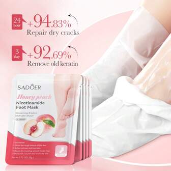 足部去角质面膜，适用于干燥皲裂的双脚（5双装） - 蕴含天然桃子提取物，有效去除死皮，深层滋润干燥皲裂的双脚