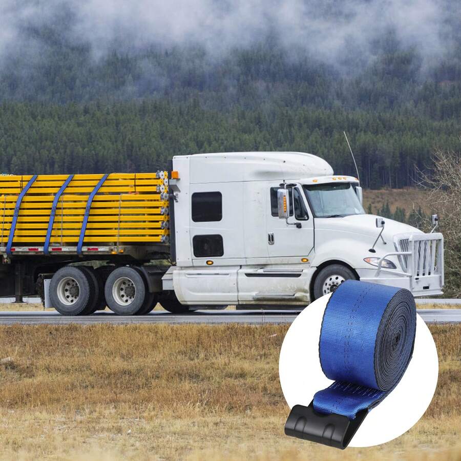 Correas de cabrestante , 10 cm x 9 m, capacidad de carga de 2777 kg, resistencia a la rotura de 8277 kg, correas para camión con gancho plano, amarres para plataforma, control de carga para remolques, granjas, rescates, protección de árboles, color azul (paquete de 10) - Azul - Ver 1