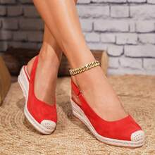 女士时尚搭扣设计休闲坡跟厚底鞋 - 紅色 - 查看 12