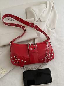 Modische lackierte Leder Minimalistische Ketten Dekor Umhängetasche