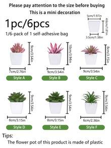 Bộ 1/6 cây xương rồng mini nhân tạo, thích hợp trang trí nhà cửa, phòng khách, bàn, bệ cửa sổ, bàn làm việc, quà tặng Ngày của Mẹ, tiệc cưới. - Bột xanh - Xem 5