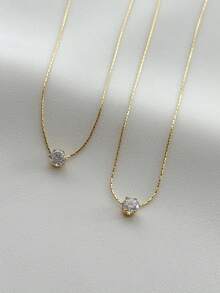 Nooxian 1pc Gold Stainless Steel Rhinestone Necklace, Suitable For Daily Wear - Yellow Gold - View 8