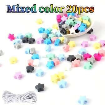 20颗混色硅胶星形珠子 - 彩色五角星心形隔珠，适用于DIY珠宝、项链和DIY工艺配件