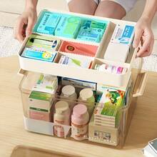 1pc Large Capacity Medicine Storage Box With Easy-Grip Handles - Durable, Multi-Layered Plastic Pill Organizer For Household, Travel & Office Use - Secure, Space-Saving Sundries Storage Solution - 白色 - 特大號 - 查看 7