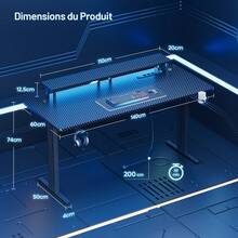HLONONE Gaming Table With LED, Gaming Desk With 3 Power Outlets And 2 USB Ports, PC Gamer Table With Monitor Stand, Stable Computer Table For Gaming And Office, Black - Phích cắm loại EU E (220-240V) - Xem 9
