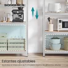 SONGMICS Juego de 2 Estanterías Pesadas de 5 Niveles, Estantería de Acero, Montaje sin Tornillos, Instrumentos, Garaje, Almacén, Trastero, Carga de 875 kg, 40 x 90 x 180 cm, Plata - Plateado - Ver 4