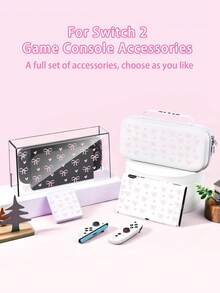 1 Stück rosa Schleife & Herz Muster Schutzhülle, kompatibel mit Switch/Switch 2, Switch 2 (2025)/Switch OLED/Switch NS/Switch Lite, inklusive Aufbewahrungstasche, Kartenfachbasis, weiche hautfreundliche Schutzhülle, perfektes Geschenk für Switch Spieler