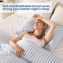 FTwin Duvet Cover Set, 2 Pieces Soft Bedding Set, Breathable And Cooling,Includes 1 Duvet Cover, 1 Pillow Case (Blue Stripe, FTwin){Inchcolor_nameinch:InchBlueStripeinch,Inchsize_nameinch:InchFTwininch} - 藍條紋 - 查看 4