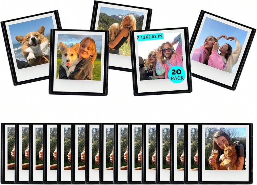 WOGOZAN Go - Marco magnético de fotos compatible con cámaras Go Gen2\/ Go de impresión instantánea de 2.12 x 2.62 puadas, imanes para refrigerador con cubierta transparente, paquete - negro - Ver 1