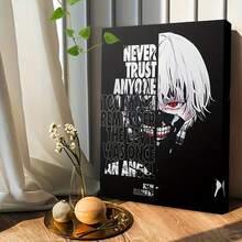 1pc  Anime Poster - Kaneki Ken Wall Art Decor With "Never Trust Anyone Too Much" Quote - Dual Personality Design (Devil & Angel) - Framed Canvas Painting In Black - Large Anime Poster For Home, Office, Manga Room - Perfect Gift For T - 彩色 - 查看 3