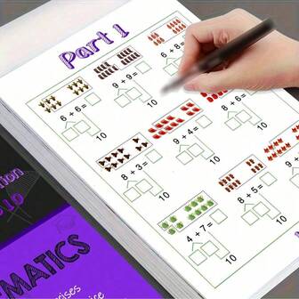 60页儿童数学练习册：10以内的数学练习册，配有引人入胜的插图、互动学习活动和进度跟踪，封面设计生动