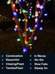 20/50/100 Leds Solar Garden Outdoor String Lights,Star & Crystal Ball-Shaped LEDs. 8 Modes Available For Outdoor Use. Waterproof Fairy Lighting For Christmas Trees. Suitable For Garden, Courtyard ,Wedding,Lawn, Branches ,Balcony And Fence Decorations. Ideal For Wedding And Party Christmas, Halloween, New Year And Holiday Decorations - Black - View 5