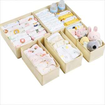 Drawer Organizer Clothes,6 Set Foldable Underwear Drawer Organizer And Closet Dividers,Storage Box For Clothes, Socks, Underwear , Underwear, Sock- Foldable Closet Organization And Storage Dividers Bins For Nursery, Bedroom (Beige)
