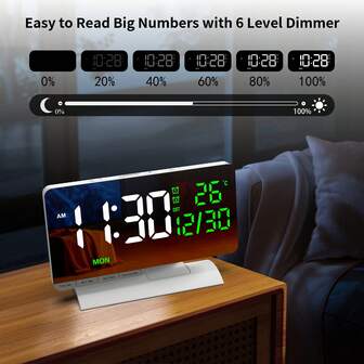 LED Digital Desk Clock, Mirror Digital Alarm Clock, Dual Alarm Clock For Living Room With Seconds, Date, Day Of Week And 12/24 Hour Display, Suitable For Home Decor, Room Decor, Bedroom Decor