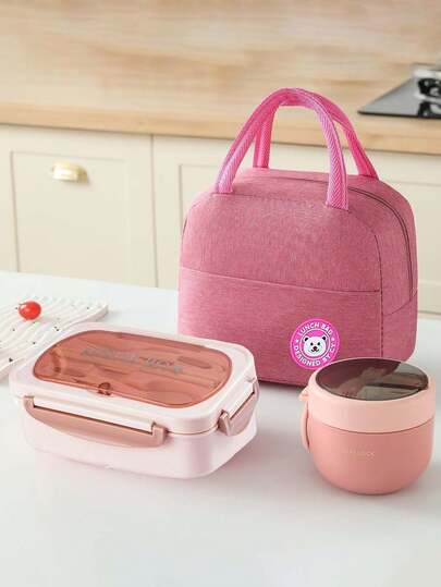 1 Set Adult Bento Box Containers, Multi-Color With Lids & Utensirade Airtight Plastic PP Storage Containers, Includes Oatmeal Cup With Lid And Insulated Lunch Bag, Suitable For Picnic, Camping, Office, School, Work, Travel, Outdoor, Kitchen