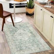 Washable Area Rug 5x7, Non-Slip Boho Neutral Carpet Living Room Bedroom Dining Room Office, Low-Pile Farmhouse Soft Carpet, Tan - Sage Green - View 10