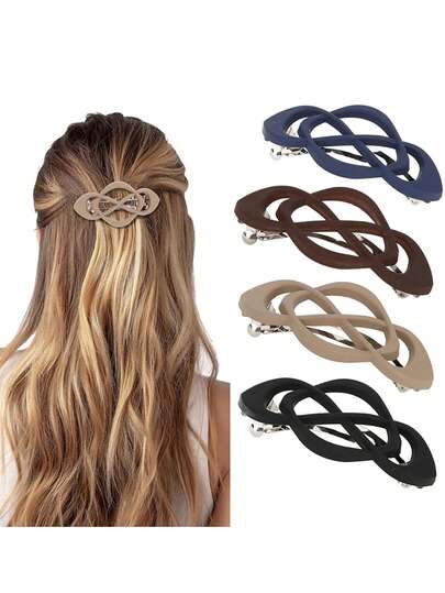 4pcs/1pc Women's 8cm/3.15in Black, Khaki, Blue, Brown Lightweight Plastic Hair Clips, Fashion Versatile, Elegant, Minimalist Solid Color Hair Claws, Spring Clips, Suitable For Daily Wear, Casual, Party, Commute, Hairstyling, Makeup, Outfit Accessorizing, Hair Slide, Hair Barrettes, Hair Accessories