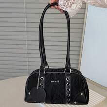 Bolso Boston versátil para mujer, estilo axila, con contraste de colores, informal, de gran capacidad, para el hombro, ideal para el día a día. - Negro - Ver 4