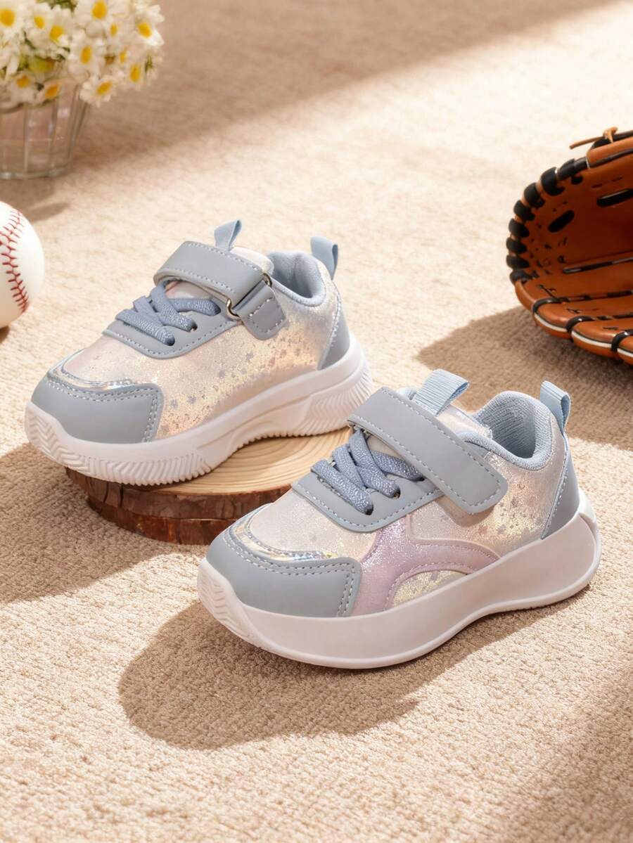 2-10 Years Old Girls Glitter Butterfly Decor Hook And Loop Soft Bottom Comfortable Flat Shoes, Easy To Wear And Take Off, Glitter Patchwork Casual Sneakers, Non-Slip Durable Sole Low-Top Fashion Cute Non-Slip Skate Shoes, Suitable For Outdoor Sports, Walking, Home, School, Running, All Seasons