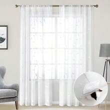 HOMEIDEAS Sheer Curtains 52 X 63 Inches Length 2 Panels Embroidered Leaf Pattern Pocket Faux Linen Floral Semi Sheer Voile Window Curtains/Drapes for Bedroom Living Room(213An x 132Al cm (2 Paneles) Blanco) - Tipo 20 - Ver 4