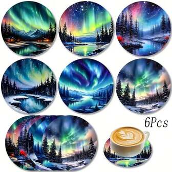 6 buc/set suporturi de pahare din lemn, potrivite pentru diverse spații comerciale, living, bucătărie, sufragerie, cadouri, 1 set de 6 buc, 300 seturi de 1800 buc