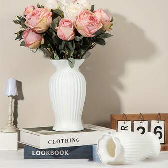 European Style Ceramic Vase, White Minimalist Flower Pot For Living Room, Dining Table, Dried/Fresh Flowers, Hydroponics Decor