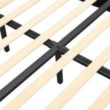 Upholstered Bed 140*190cm With Slatted Base And Headboard, Button Upholstery, Rivet Upholstery, Wooden Legs, Linen, Beige - Beige - View 2