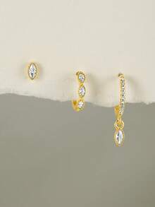 SereneSpark 3 chiếc khuyên tai bạc Sterling 925 đính kim cương dành cho nữ, khuyên tai dạng vòng, khuyên tai tối giản, thích hợp cho ngày kỷ niệm, trang sức cao cấp cho ngày kỷ niệm - Nhiều màu - Xem 9