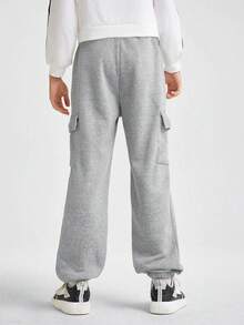 1 Peça Calça de Moletom Casual e Larga com Bolso Lateral, Reta, para Meninos Pré-Adolescentes, Calça Térmica Forrada Grossa e Quente para Exercícios e Esportes ao Ar Livre, Outono/Inverno - Cinza - Visão 6