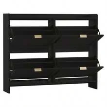 Modern Shoe Cabinet With 4 Flap Compartments, Freestanding Shoe Rack, Open Shelves, Suitable For Entrance Area Or Hallway, White, Dimensions: W110/H90/D24 Cm - Black - View 9