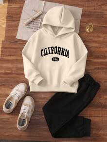 2pcs/Set Tween Boy Casual Letter Print FleecePullover Sweatshirte Sweatshirt And Pants Set - Multicolor - View 2