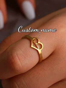 Anillo con nombre personalizado, joyería personalizada, anillo ajustable de acero inoxidable dorado/plateado, regalo de pareja - Anillo de oro modelo 5 - Ver 5