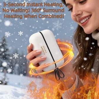二合一可拆卸暖手宝，磁吸快速加热，3 种温度设置，360° 均匀加热，持久保暖，单节 3000mAh 18650 可充电电池，便携式个人取暖器，送给女性的绝佳圣诞礼物