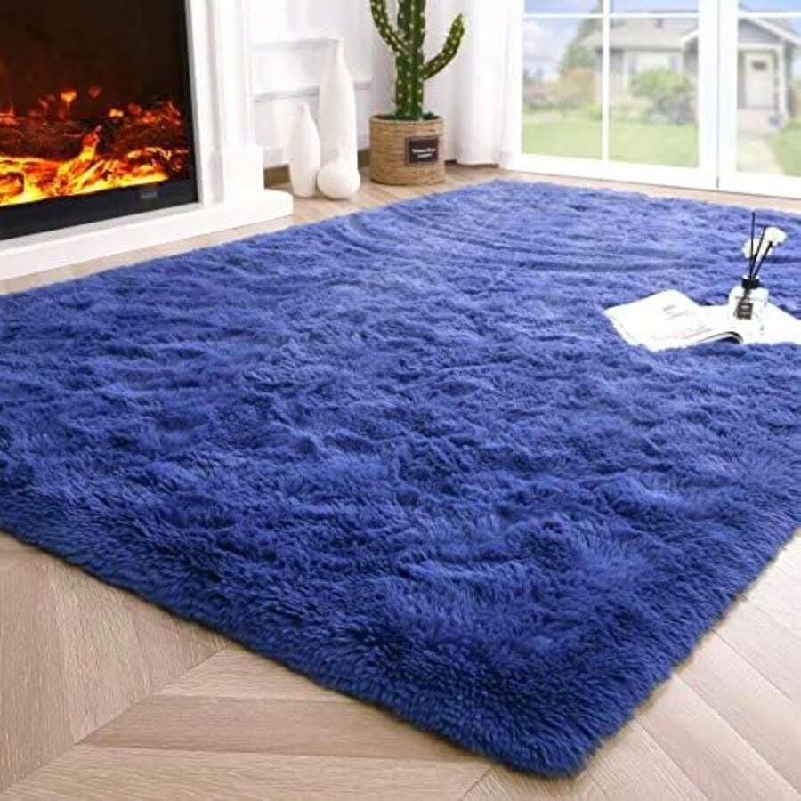 Noahas Ultra Soft 4.5cm Velvet Bedroom Rugs Kids Room Carpet Modern Shaggy Area Rugs Home Decor 2.6' X 5.3', Gray(5'4" x 4' (Rectangular) Azul marino claro) - Tipo 2 - Ver 1