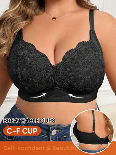 MIOTAN 大码女士蕾丝无钢圈文胸，提拉支撑，带衬垫罩杯