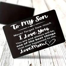 Engraved "To My Son" Keepsake Card & Wallet - Heartfelt Mother To Son Gift For Birthday, Graduation, Valentine's Day - Minimalist Black & White Design With Inspirational Message