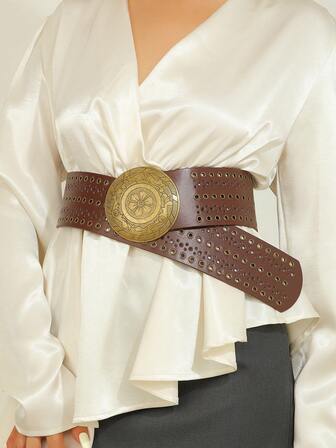 1pc Paisley Pattern Bohemian PU Leather Wide Belt, Suitable For All Seasons